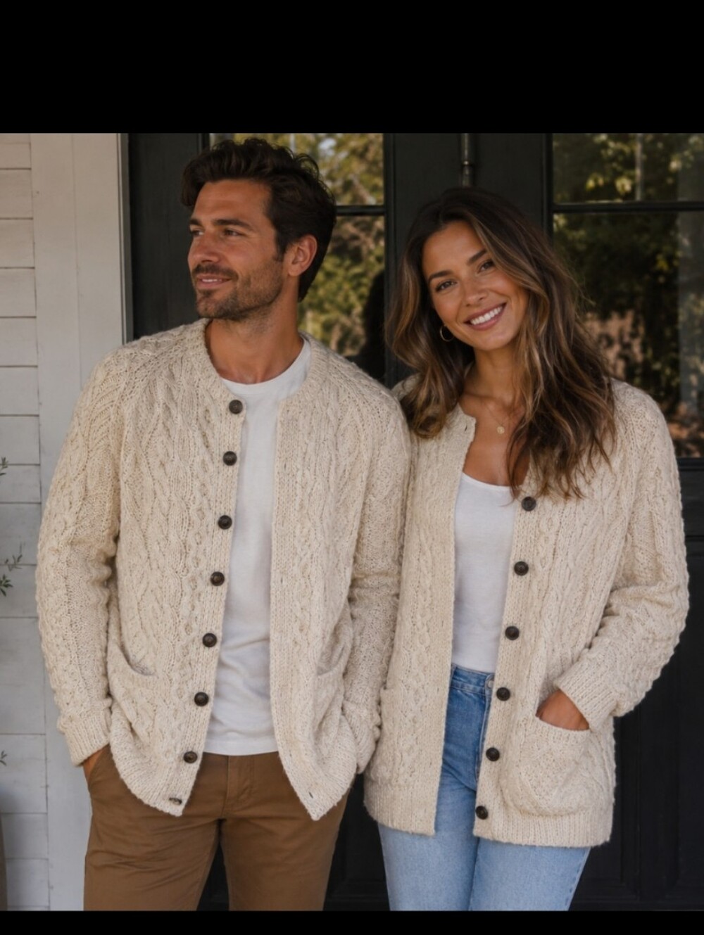 Rita Lindon Unisex 100% Pure Wool Fisherman Cable Knit Cardigan XL Mens Womens